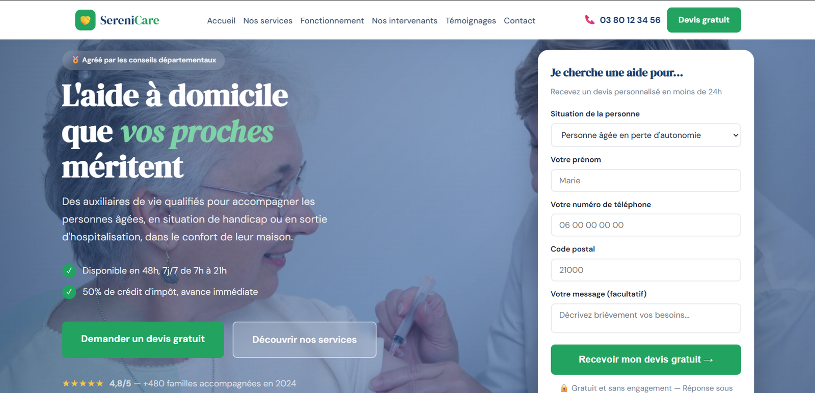 Site internet auxiliaires de vie SereniCare